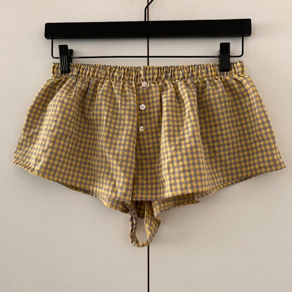 Intimately Free People Shorts Womens Small Yellow Gingham Plaid Lounge Pajama